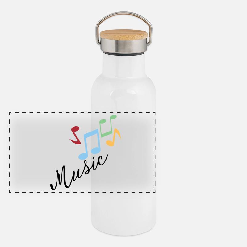 Colorful musical notes - Panoramic Thermal Bottle with Bamboo Lid - white