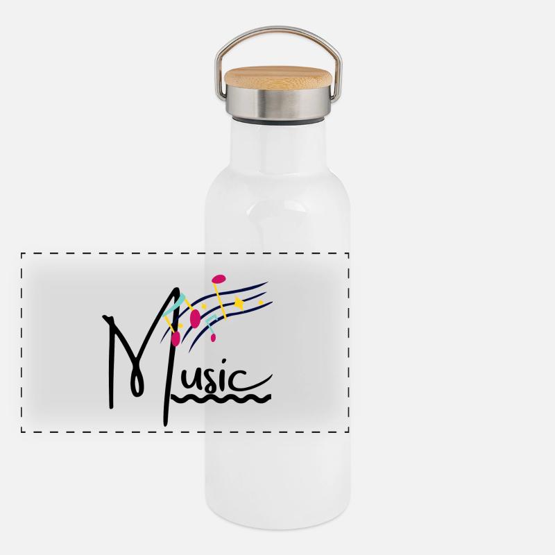 Regenbogen-Notizen auf dem Notensystem Panorama Thermosflasche mit Bambusdeckel