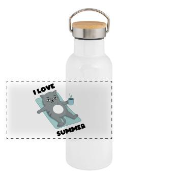 I love Summer - Cat Grumpy - Panoramic Thermal Bottle with Bamboo Lid - white - Front