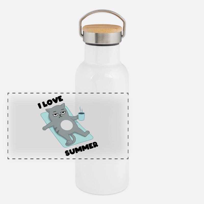 J’adore l’été - Cat Grumpy Gourde isotherme avec bouchon en bambou