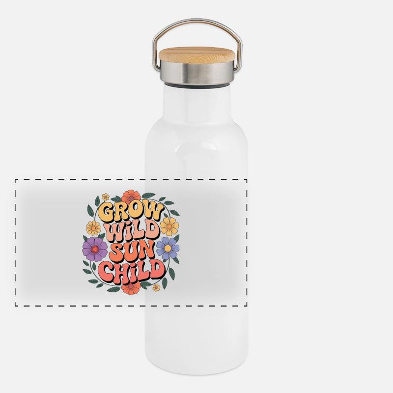 Hippie Panorama Thermosflasche mit Bambusdeckel