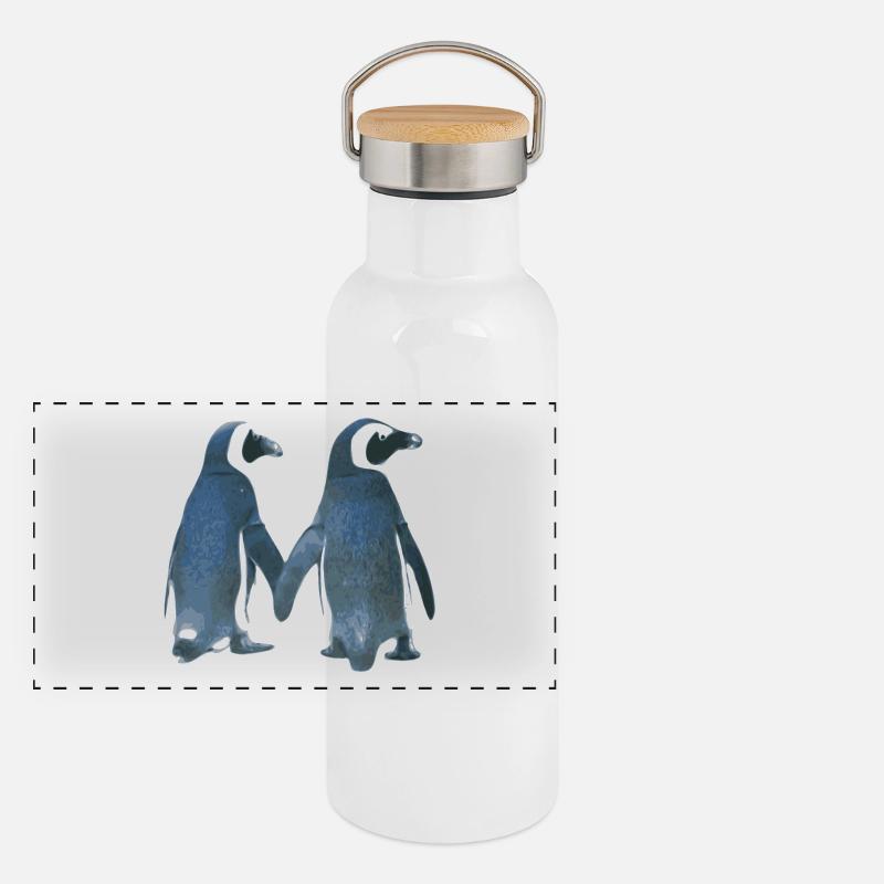 Penguins je vous aime Saint Valentin pour les couples Gourde isotherme avec bouchon en bambou