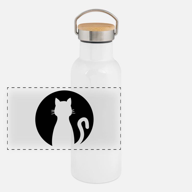 Chat avant la pleine lune Gourde isotherme avec bouchon en bambou