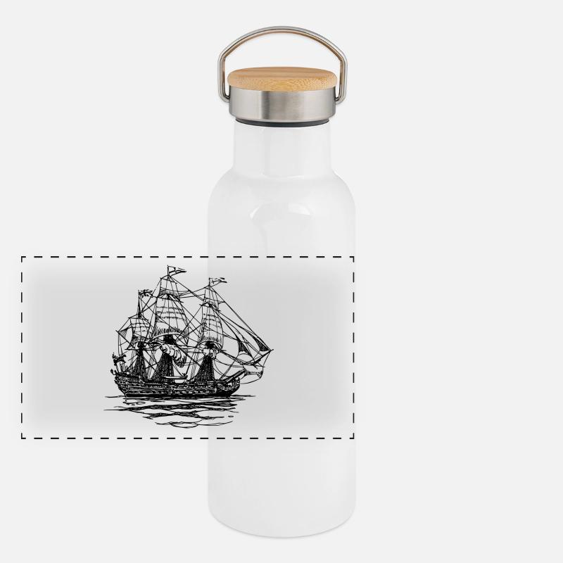 pirate ship boat pirat piratenschiff schiff skull1 Panorama Thermosflasche mit Bambusdeckel