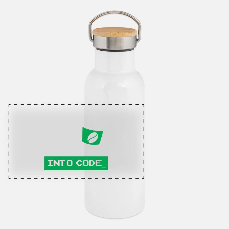 Ich drehe Kaffee in Code-Entwickler Panorama Thermosflasche mit Bambusdeckel