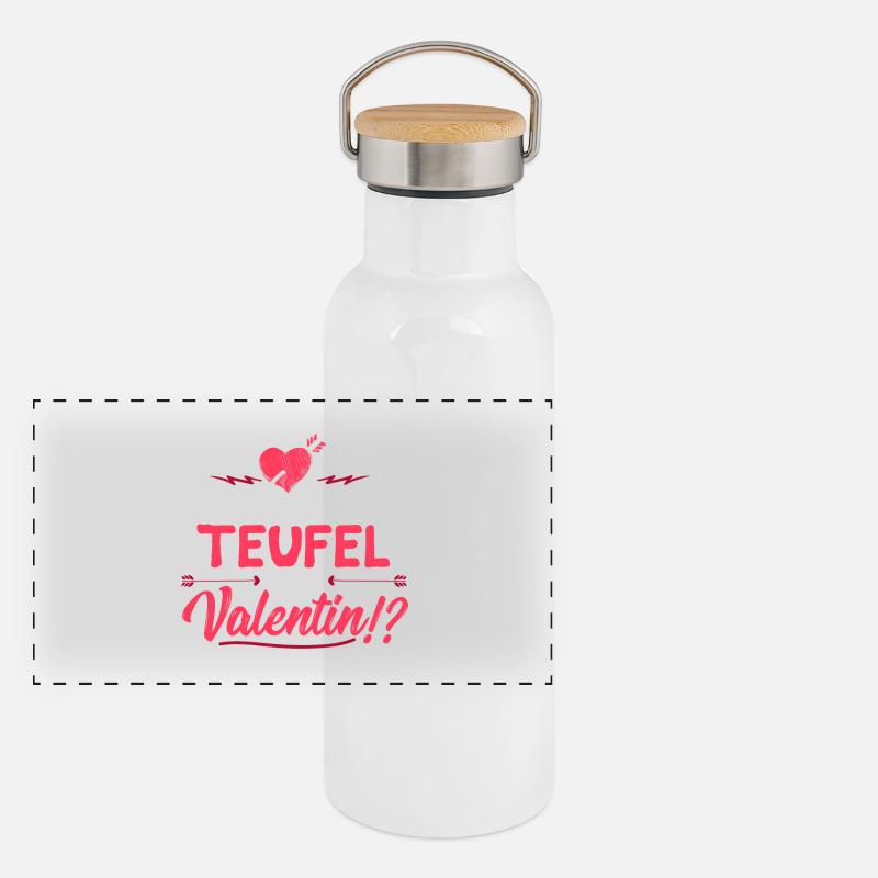 Wer zum Teufel ist Valentin? - Valentinstag Liebe Panorama Thermosflasche mit Bambusdeckel