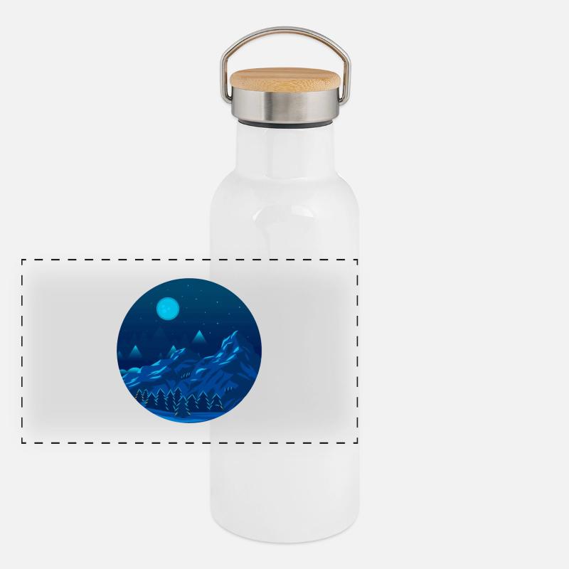 Berge bei Nacht mit Wald Panorama Thermosflasche mit Bambusdeckel