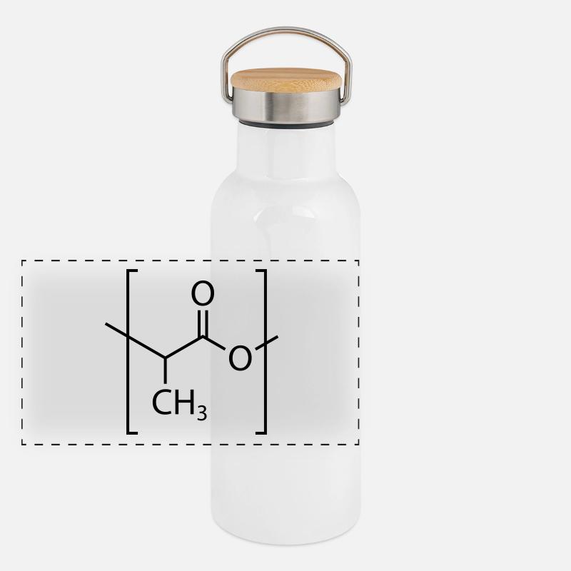 Polymilchsäure (PLA) -Molekül. Panorama Thermosflasche mit Bambusdeckel