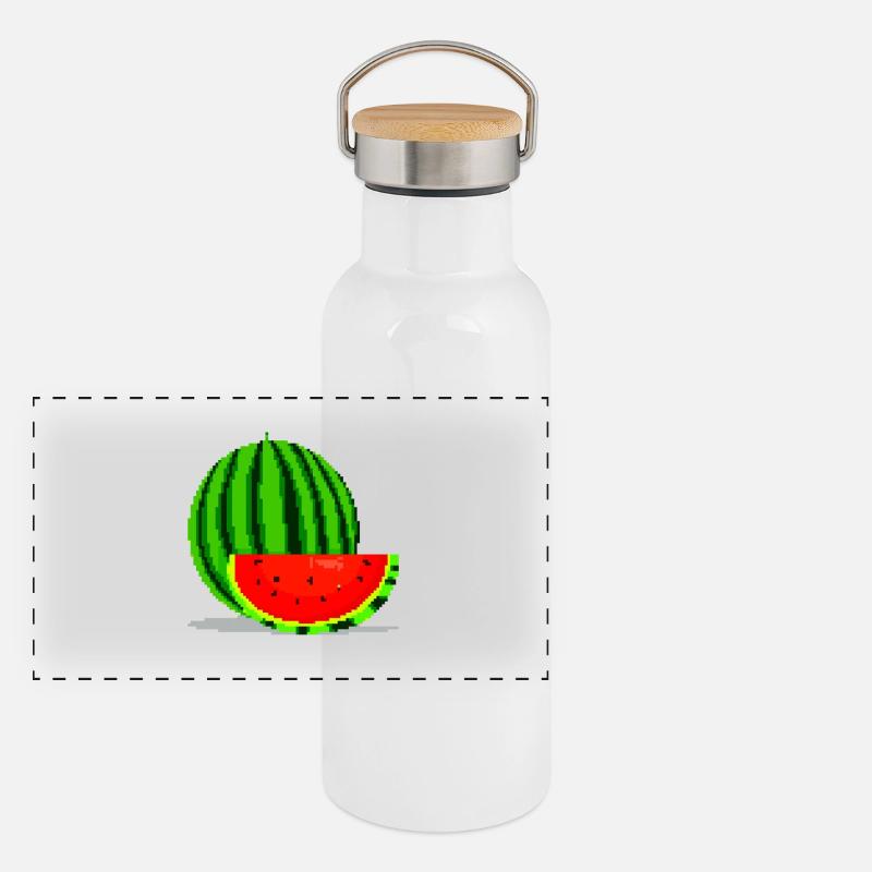 Pixel Art Melone Panorama Thermosflasche mit Bambusdeckel