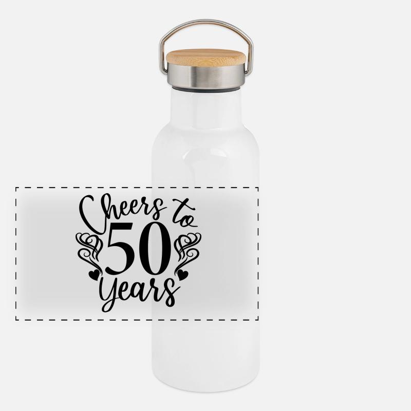 Cheers To 50 Years - Geburtstags- oder Jubiläumsgeschenk Panorama Thermosflasche mit Bambusdeckel