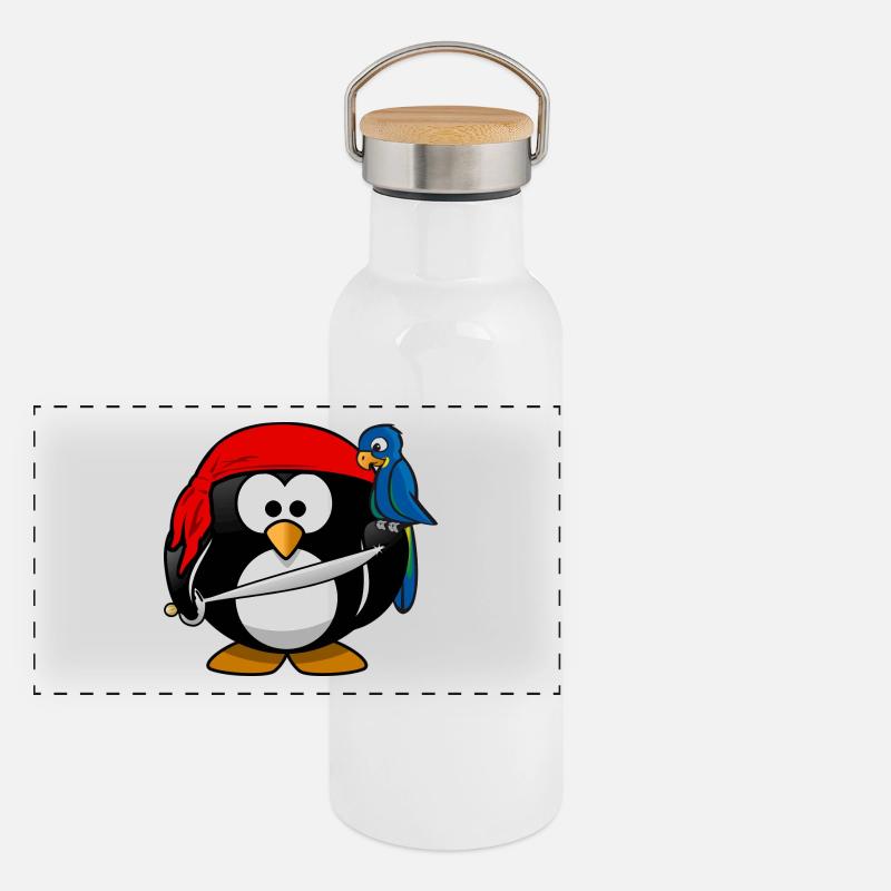 manchot Gourde isotherme avec bouchon en bambou