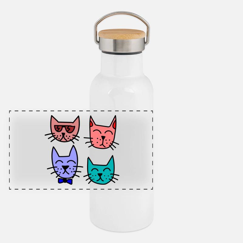Bunte Katzen Panorama Thermosflasche mit Bambusdeckel