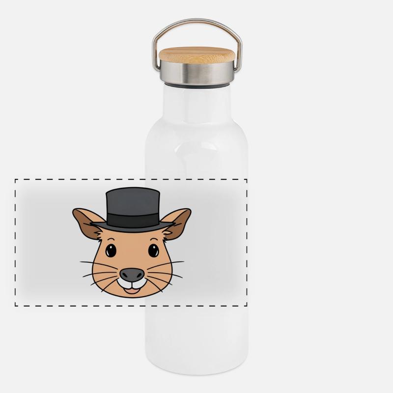 Cartoon de capybara avec haut-de-forme Gourde isotherme avec bouchon en bambou