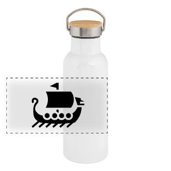 Wikinger - Panorama Thermosflasche mit Bambusdeckel - Weiß - Vorne