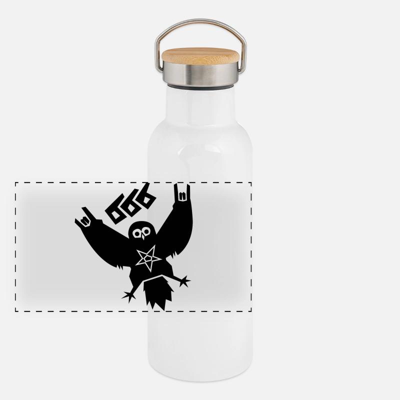 Black Metal Eule Panorama Thermosflasche mit Bambusdeckel