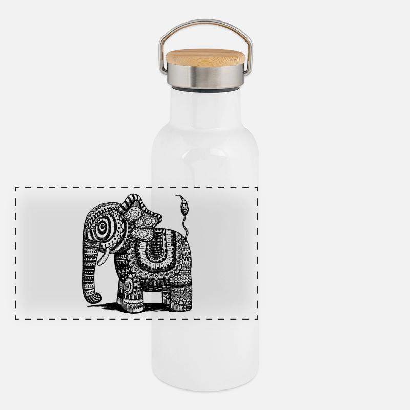 Power Elefant Mit Muster I Indien I Geschenk Ethno Panorama Thermosflasche mit Bambusdeckel