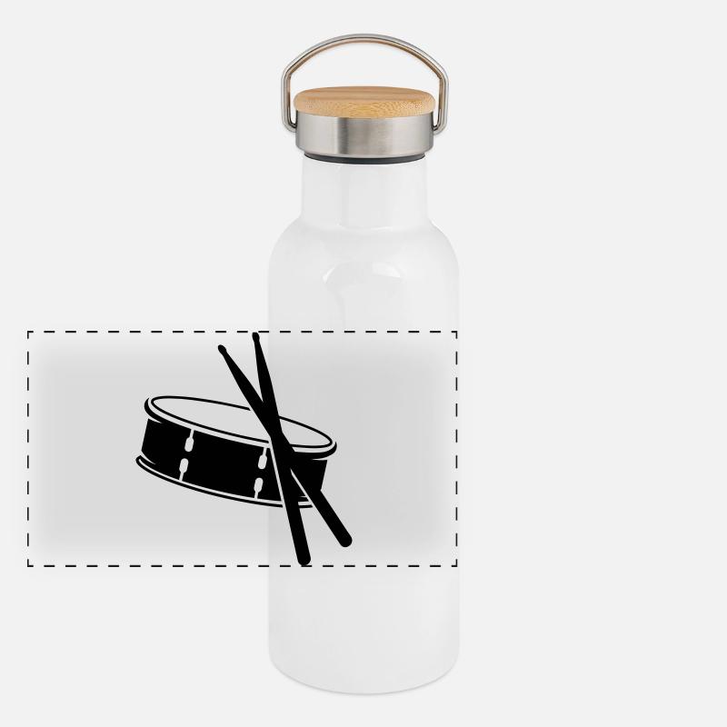 Trommel und Sticks Panorama Thermosflasche mit Bambusdeckel