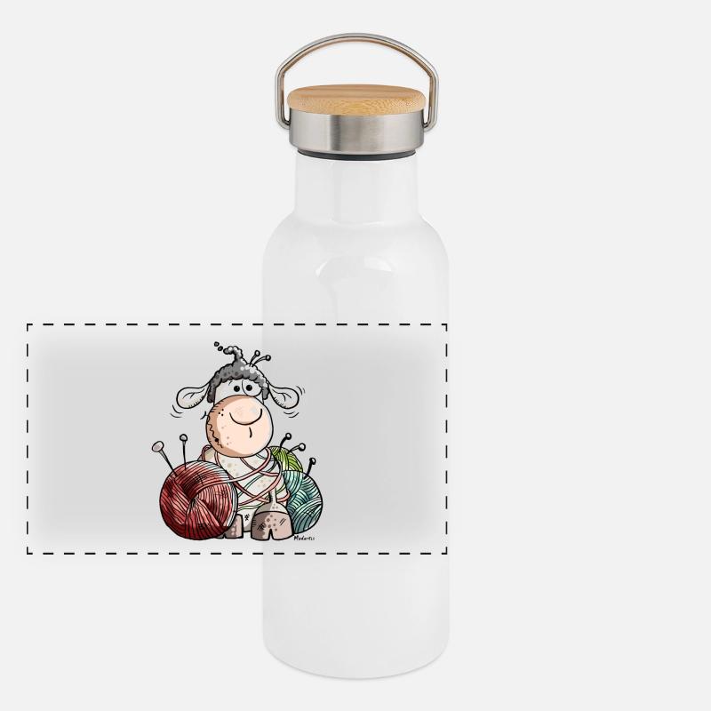 Funny Sheep With Wool Ball Panoramic Thermal Bottle with Bamboo Lid