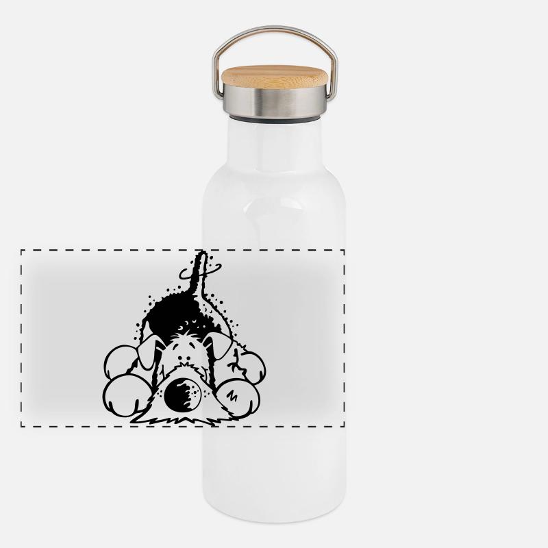 Verträumter Airedale Terrier Panorama Thermosflasche mit Bambusdeckel