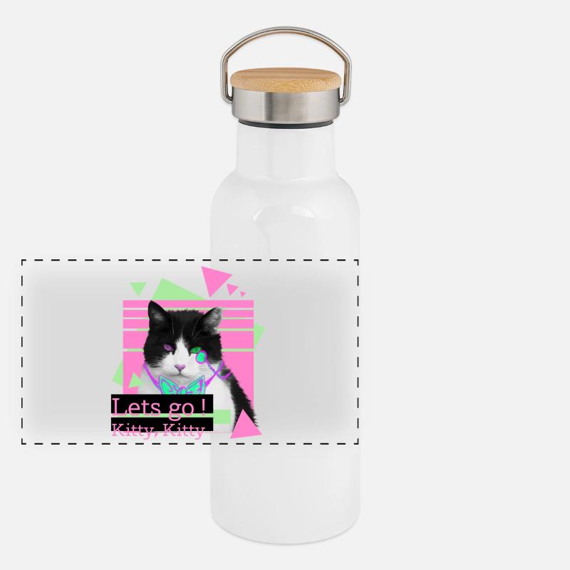 Lets go kitty, kitty - Panorama Thermosflasche mit Bambusdeckel - Weiß