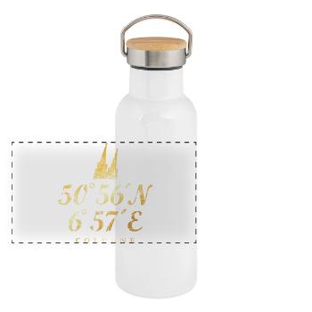 Köln Kölner Dom Koordinaten - Panorama Thermosflasche mit Bambusdeckel - Weiß - Vorne