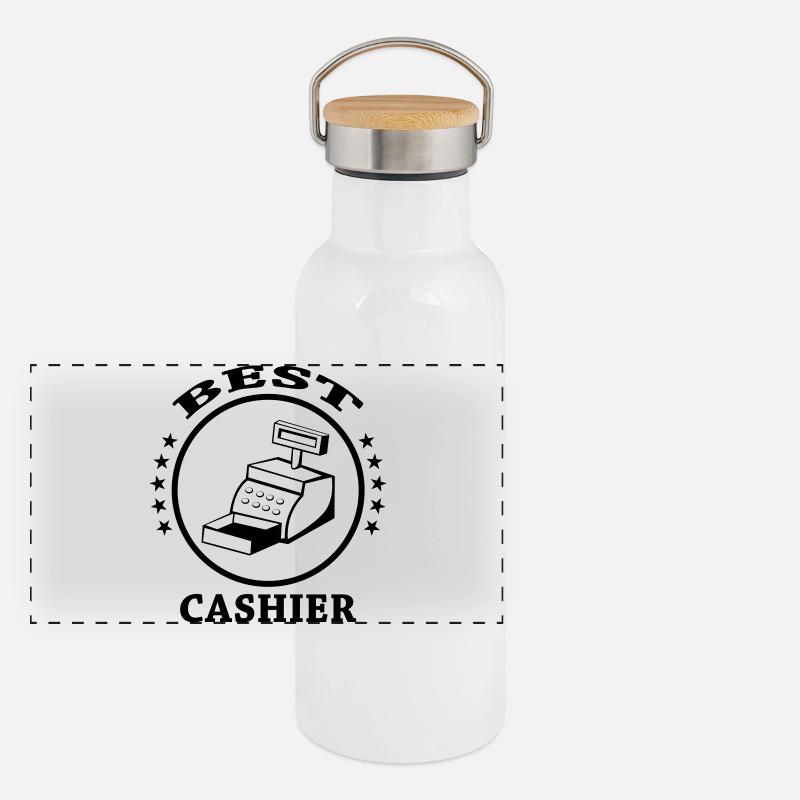 Beste Kassiererin Panorama Thermosflasche mit Bambusdeckel