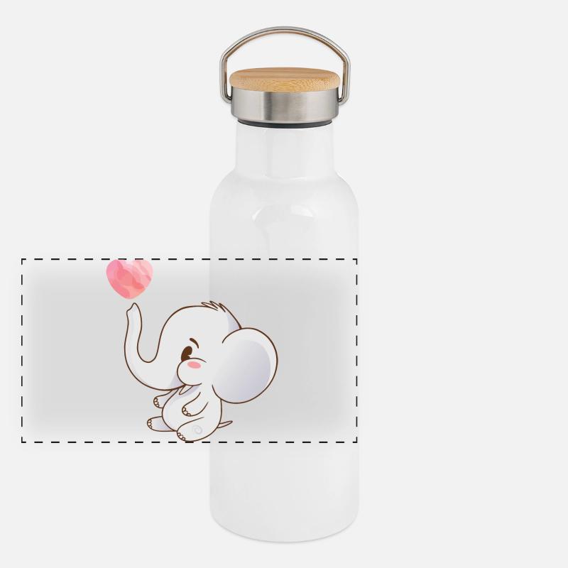 Lanceur de cœur Motifs d’éléphant Gourde isotherme avec bouchon en bambou