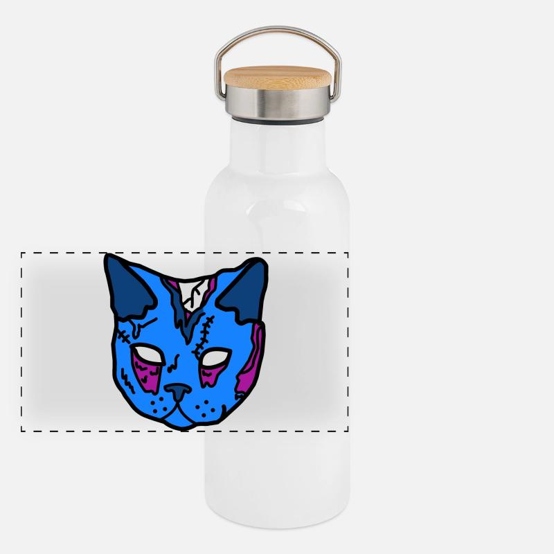 Masque de chat bleu patchwork Gourde isotherme avec bouchon en bambou