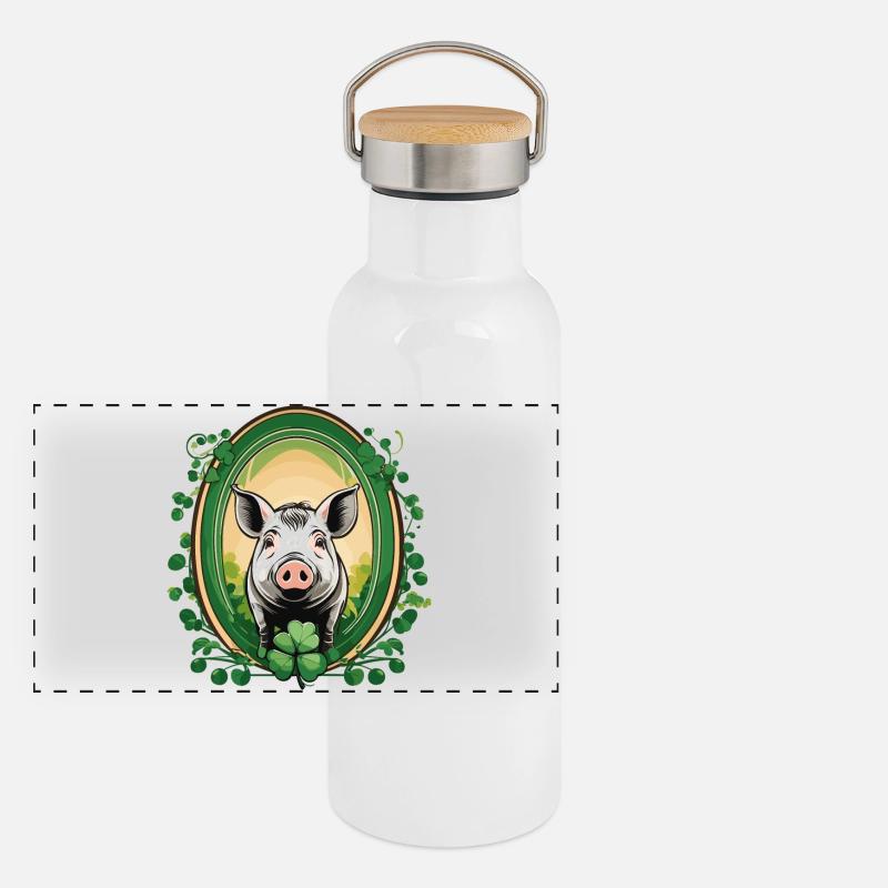 Cochon chanceux Gourde isotherme avec bouchon en bambou