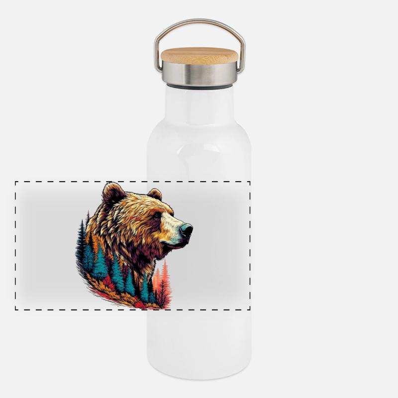 Bear with forest decorations Panoramic Thermal Bottle with Bamboo Lid