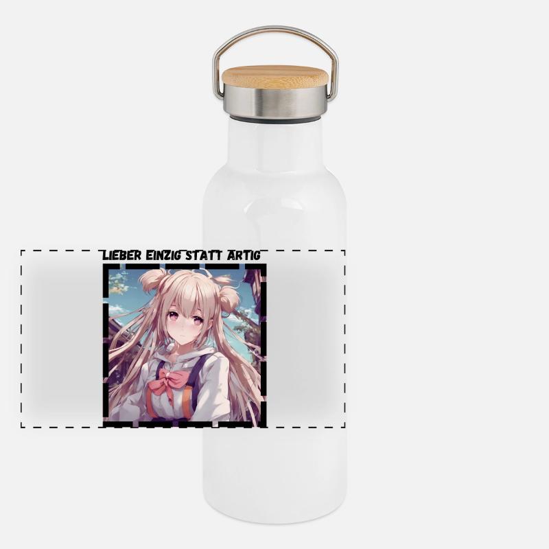 Lieber Einzig statt Artig Panorama Thermosflasche mit Bambusdeckel