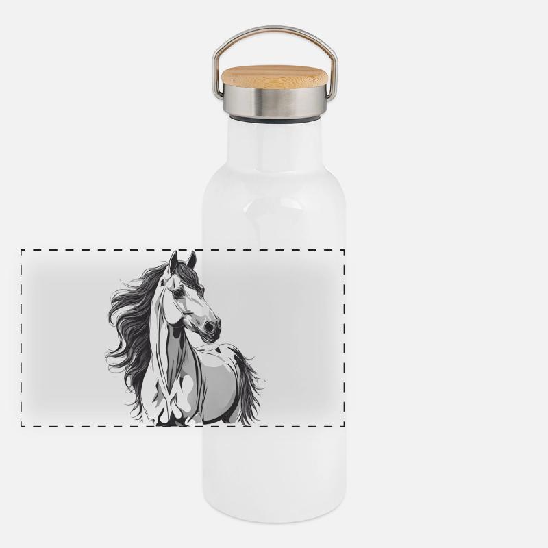 Pferd, Pferdefächer, Reiten Panorama Thermosflasche mit Bambusdeckel