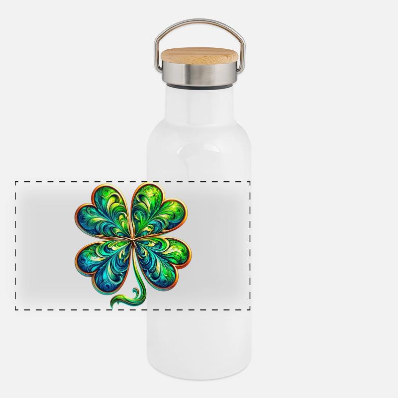 Vierblättriges Kleeblatt Panorama Thermosflasche mit Bambusdeckel