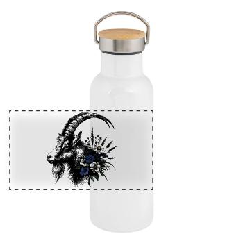 Steinbock Blumen Alpen Berge Illustration - Panorama Thermosflasche mit Bambusdeckel - Weiß - Vorne