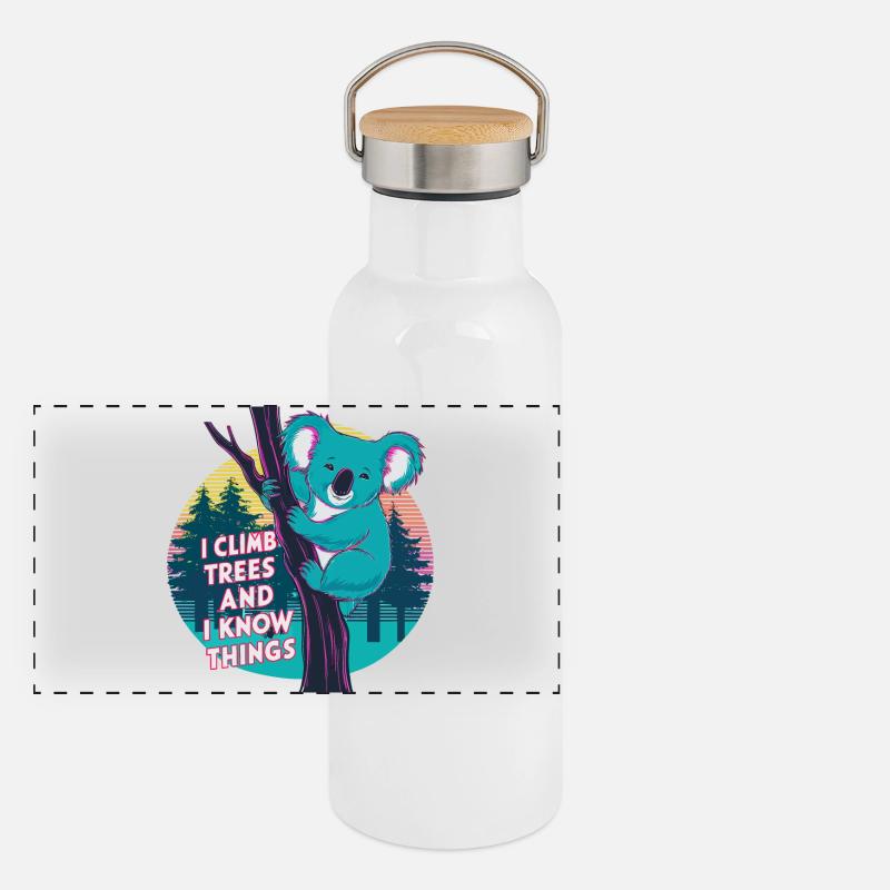 I Climb Trees and Know Things - Neon Koala Panoramic Thermal Bottle with Bamboo Lid