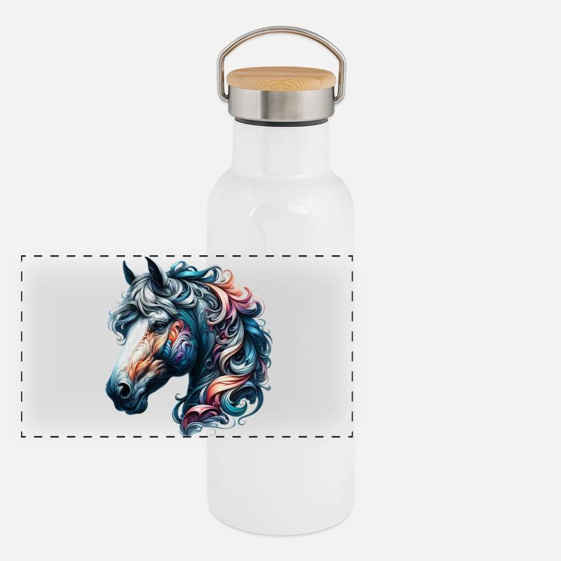 Pferd Panorama Thermosflasche mit Bambusdeckel
