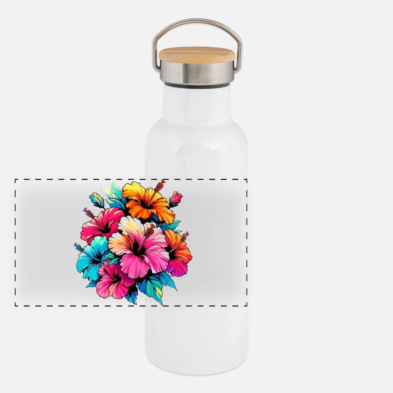 Hibiskusblüten Panorama Thermosflasche mit Bambusdeckel
