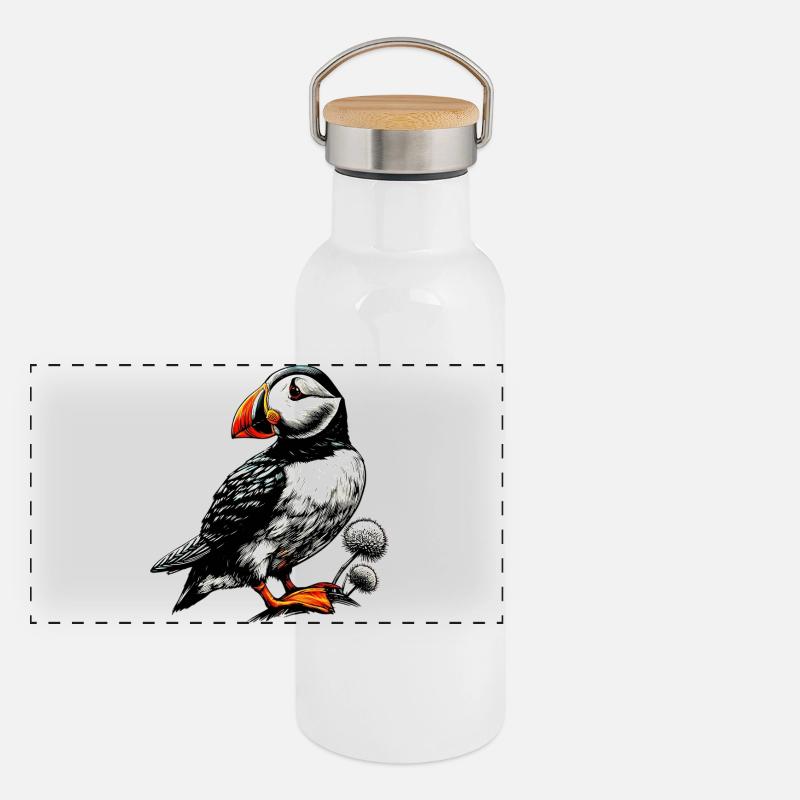 Papageitaucher Panorama Thermosflasche mit Bambusdeckel