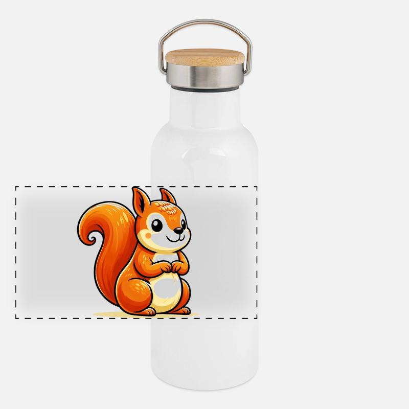 Eichhörnchen Panorama Thermosflasche mit Bambusdeckel