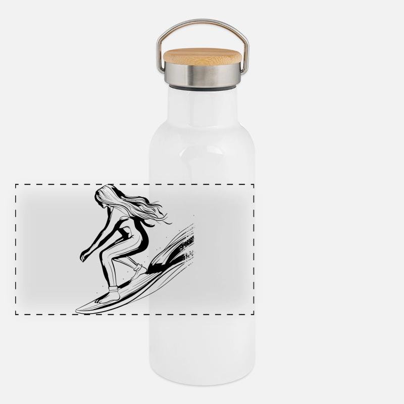 Surfer Mädchen Panorama Thermosflasche mit Bambusdeckel