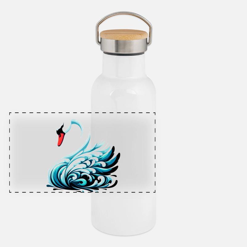 Schwan Panorama Thermosflasche mit Bambusdeckel