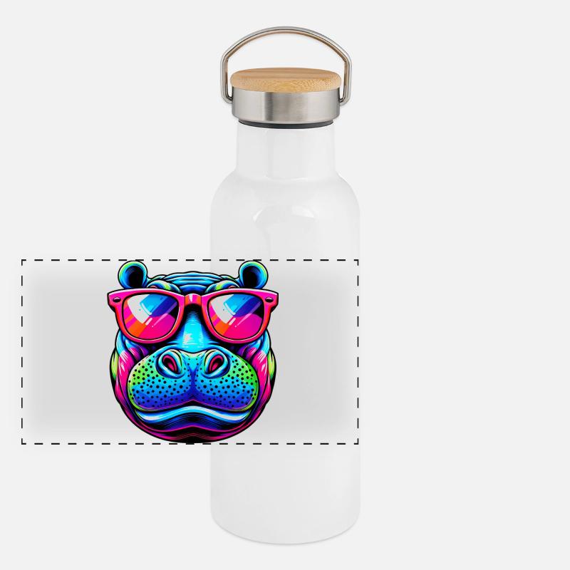 Nilpferd Panorama Thermosflasche mit Bambusdeckel