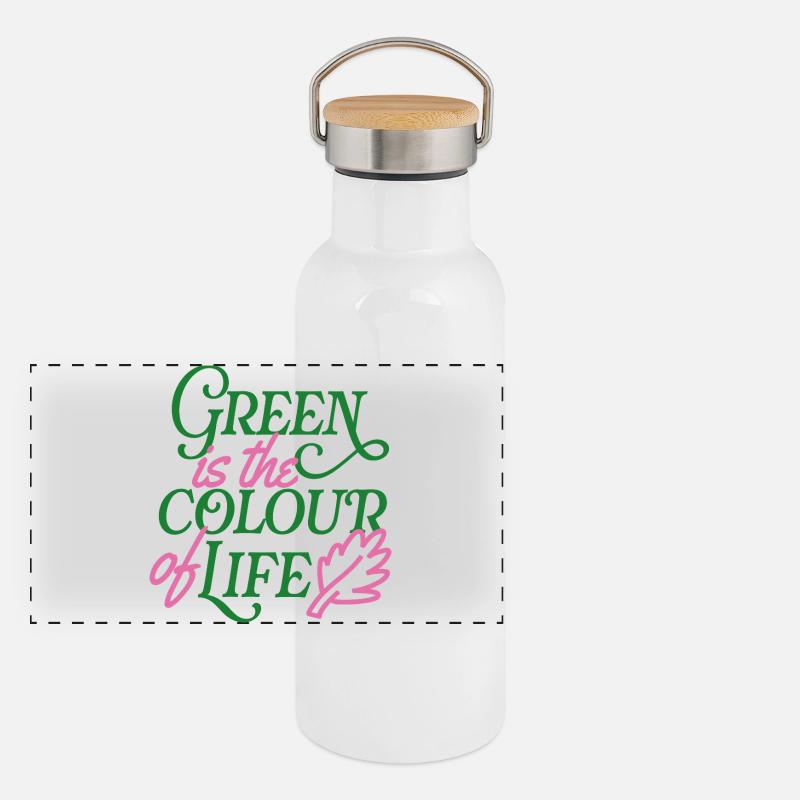 Le vert est la couleur de la vie Gourde isotherme avec bouchon en bambou
