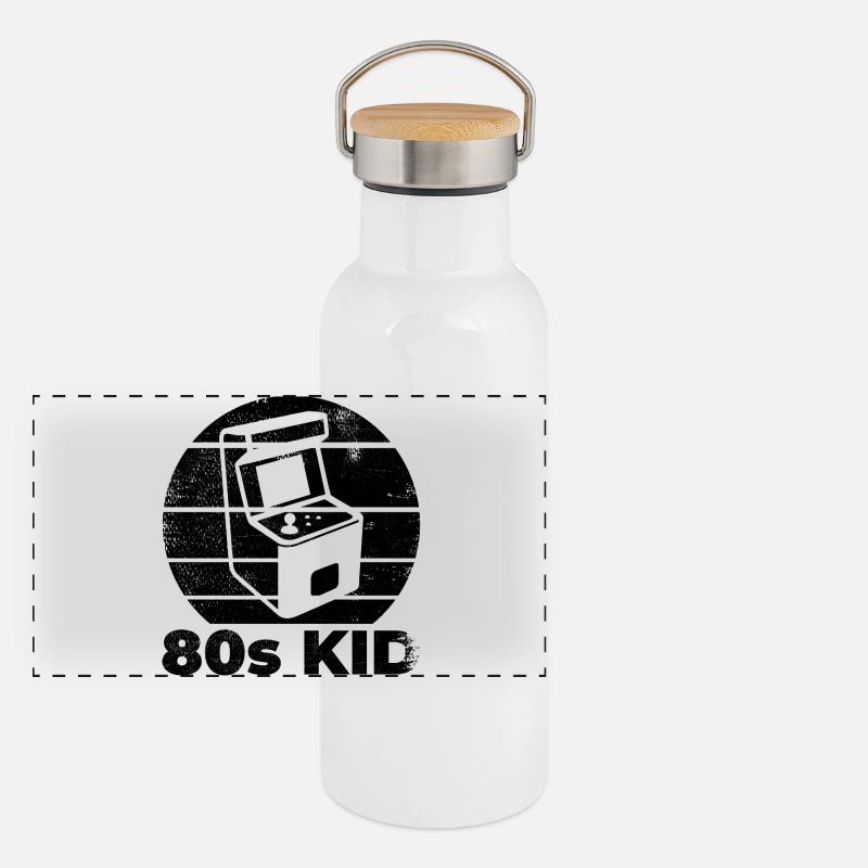 80er Arcade Gaming Panorama Thermosflasche mit Bambusdeckel