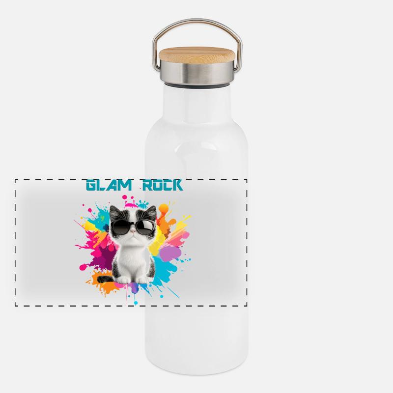 Chat Glam Rock Gourde isotherme avec bouchon en bambou