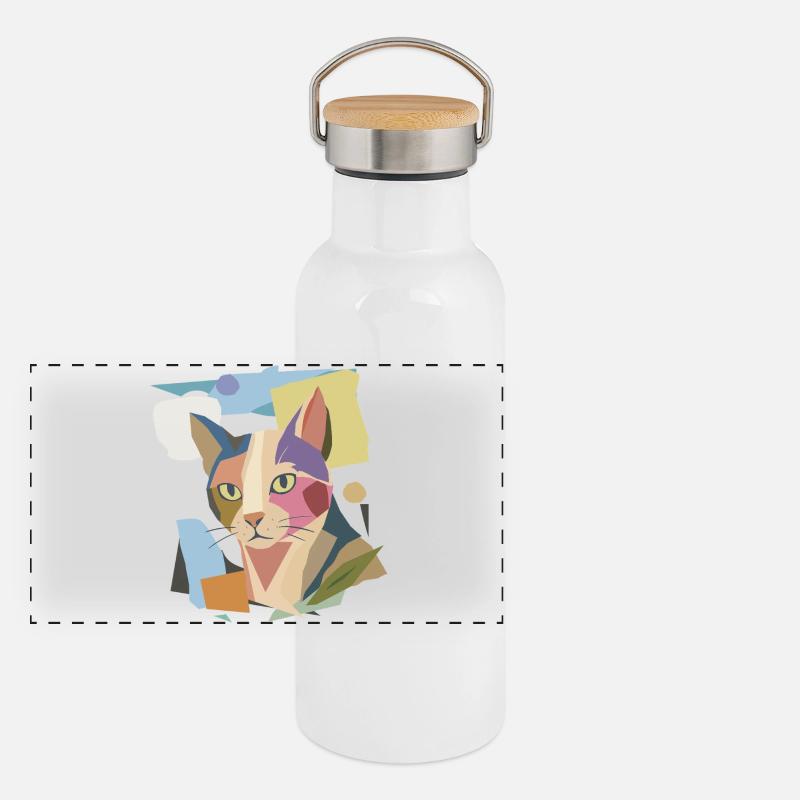 Abstrakte Katze im modernen Farbblock-Design Panorama Thermosflasche mit Bambusdeckel