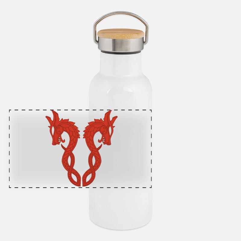 Red two-headed dragon Panoramic Thermal Bottle with Bamboo Lid