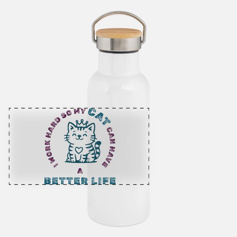 Work Hard for My Cat – Funny Pet Tee Panoramic Thermal Bottle with Bamboo Lid