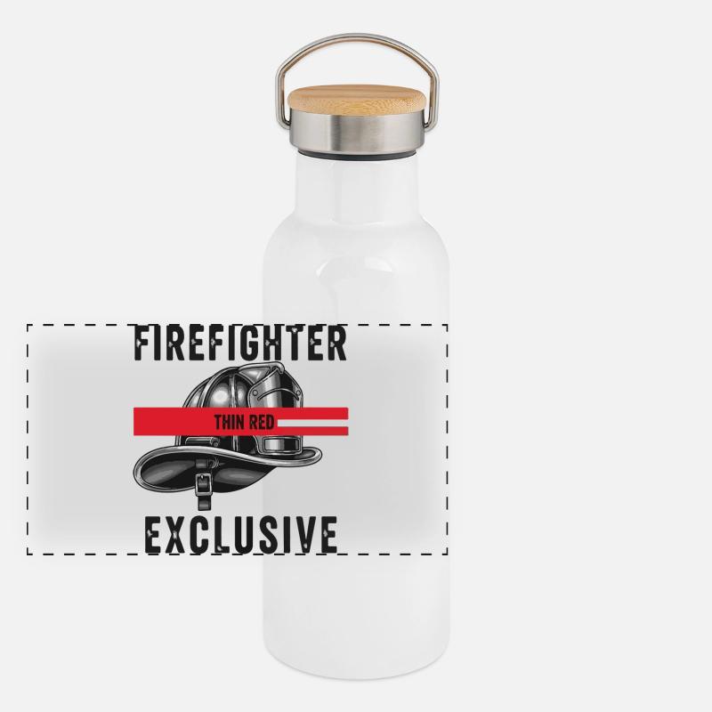 Firefighter Helmets Red Graphic Design Panoramic Thermal Bottle with Bamboo Lid