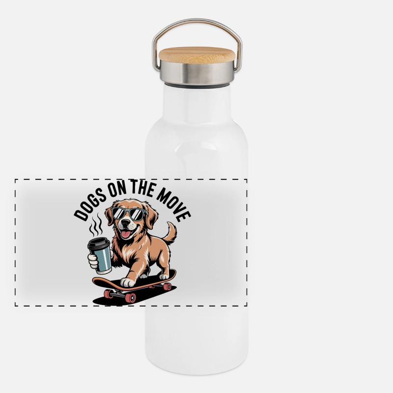 Dogs On The Move Skateboard Dog Panoramic Thermal Bottle with Bamboo Lid
